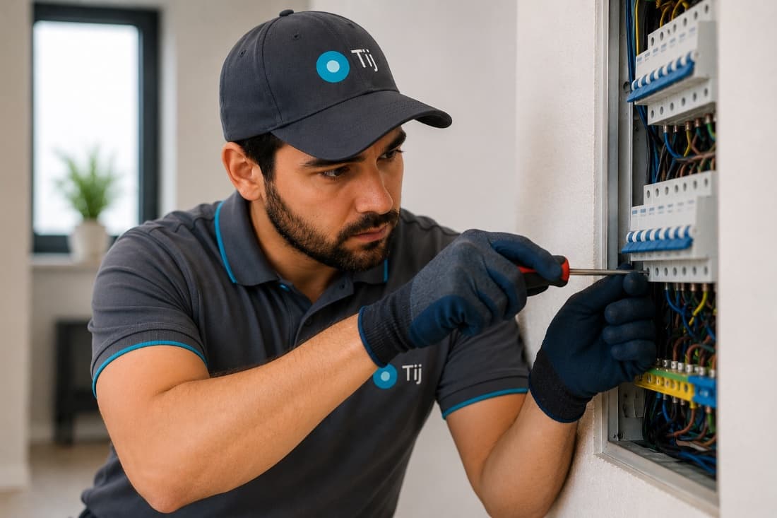 Electrician inspecting panel